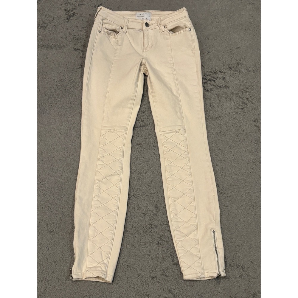 Kendall + Kylie Cream Moto Skinny Jeans Quilted Ankle Zip Size 23